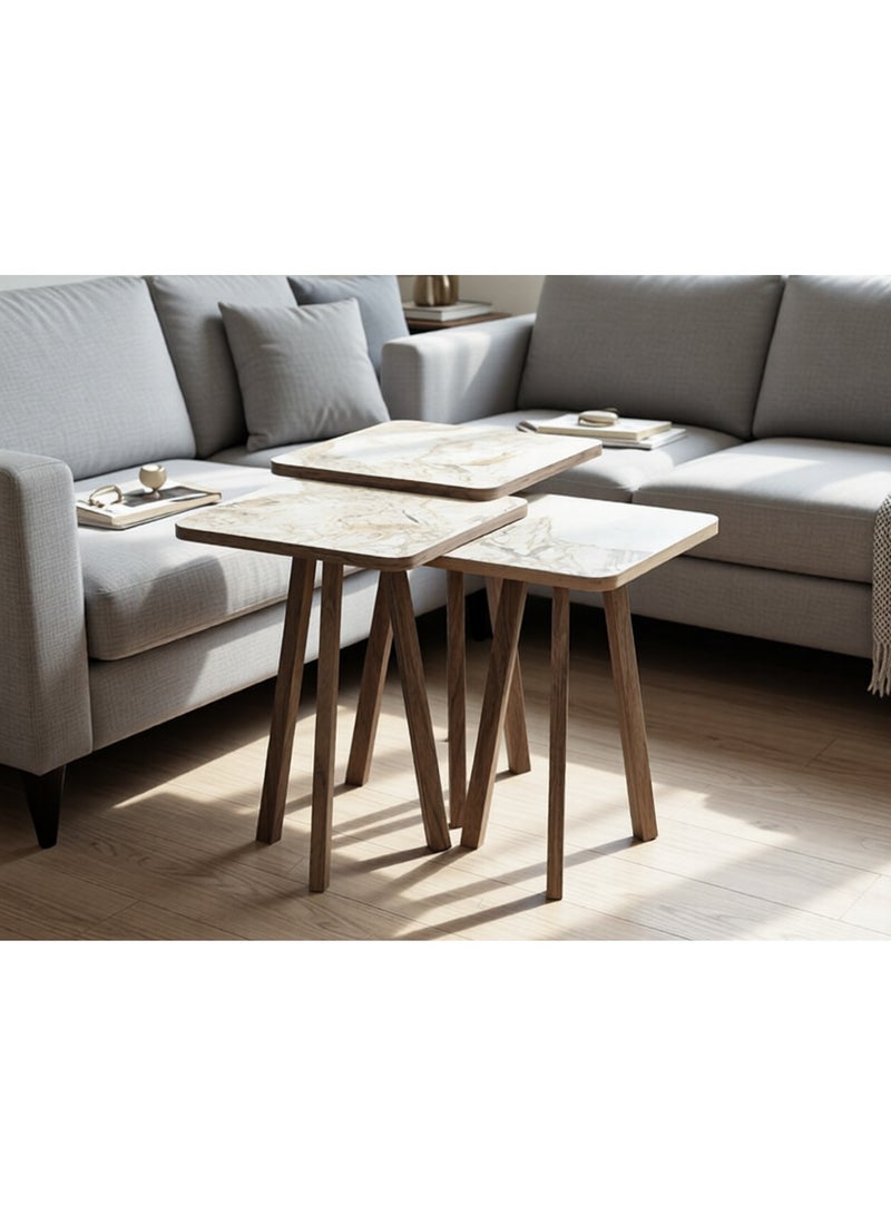 evistar 3-piece Square table set made of high-quality Turkish wood with a modern design - Image 2